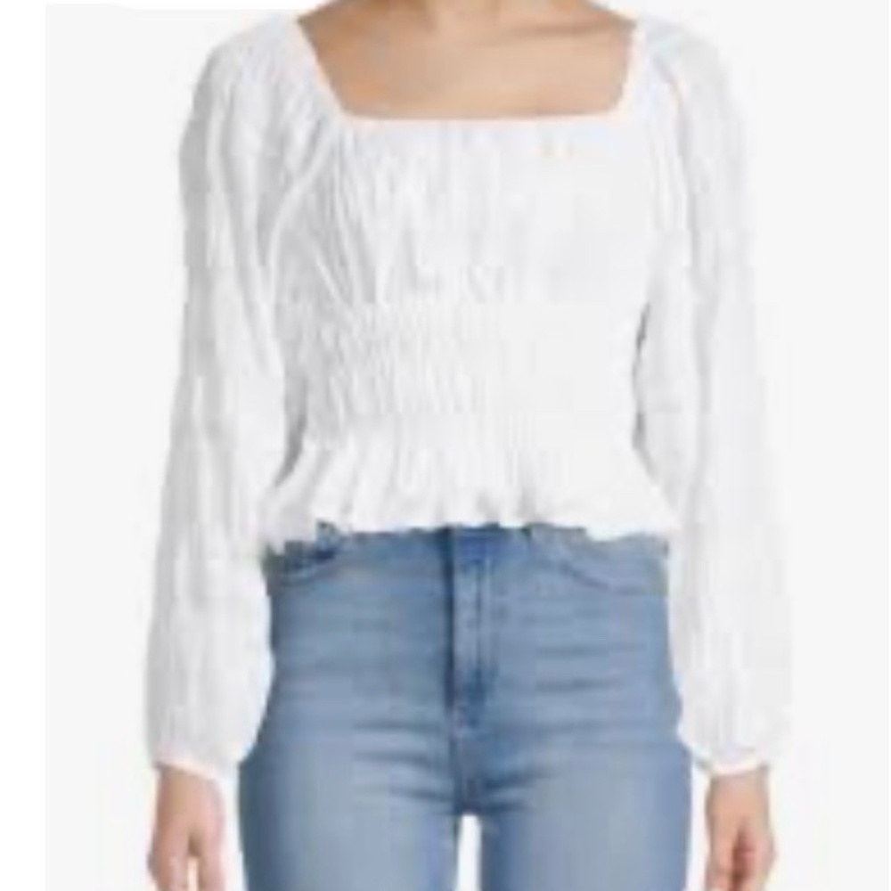 Lucca Ivory Smocked Peplum Long Sleeve Blouse – Size S